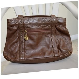 Genuine Leather Brown Zippered Classic Trendy Accent Purse by Carlos D'Santi●